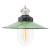 Porcelain Industrial hanging lamp. White porcelain and clear glass. Green enamel shade 2 conductors, no ground. E26 / E27...