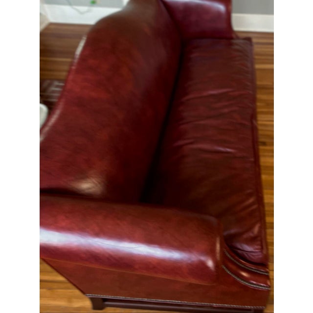 Mid 20th Century Gunlocke Oxblood Leather Camelback Sofa With Nailhead Trim For Sale - Image 9 of 13
