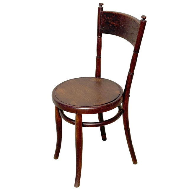 Victorian Late 19th Century Vienna Secession Sculpted Oak Side Chair W/ Carved Backrest, Jacob & Josef Kohn For Sale - Image 3 of 6