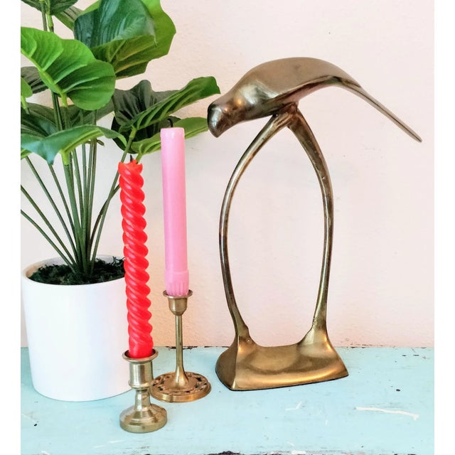 Mid Century Brass Parrot Bird on Perch Stand For Sale - Image 4 of 10