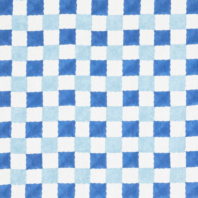 SAMPLE - Schumacher x Molly Mahon Chequer Fabric In Blue For Sale