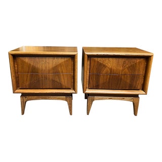 Pair of Mid Century Modern “Diamond” Walnut Nightstands C.1950 For Sale