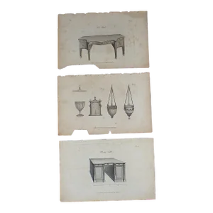 Authentic 18th Century Folio Size Hepplewhite Copperplate Furniture Engravings - Set of 3