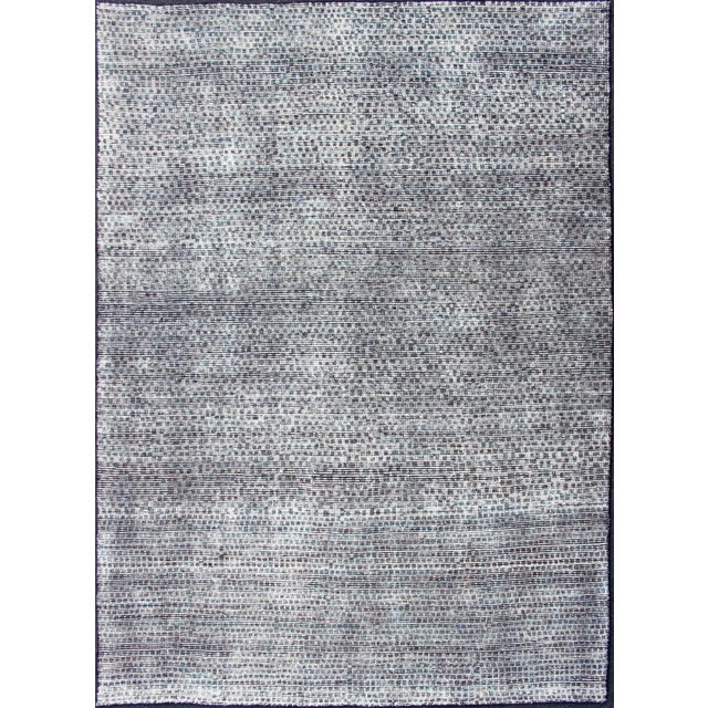 Modern Distressed Hand Knotted Checkered Rug by Keivan Woven Arts, 6 X 8'9 For Sale - Image 13 of 13