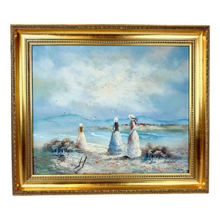 Gerharld Bernhard, Coastal Scene, Oil on Canvas, 1970s, Framed For Sale