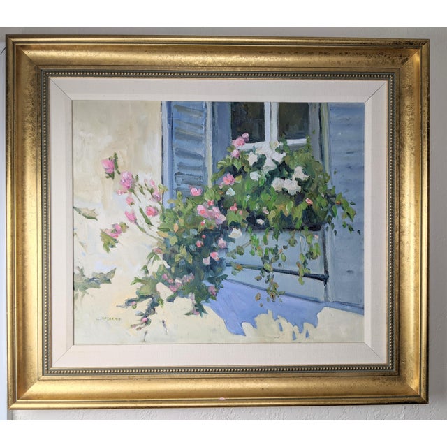 1990s Carole McDermott Original Impressionist Floral Window Oil Painting For Sale - Image 5 of 17