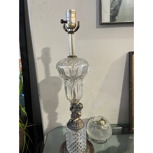 Pair of 1940s Hollywood Regency Cherub Waterford Lamps No Labels, Appraised as Stiffel Circa 1940’s. For Sale - Image 9 of 12