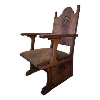 Antique Gothic Revival Carved Oak Armchair, 1910s For Sale