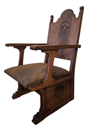 Antique Gothic Revival Carved Oak Armchair, 1910s