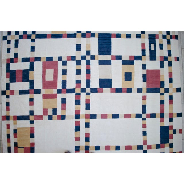 Piet Mondrian - Broadway Boogie Woogie Inspired Silk Hand Woven Area Kilim Wall Rug 6′5″ × 9′2″ For Sale - Image 11 of 17