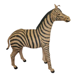 Vintage African Safari Hand Painted Natural Burlap Papier Mache Zebra Figure