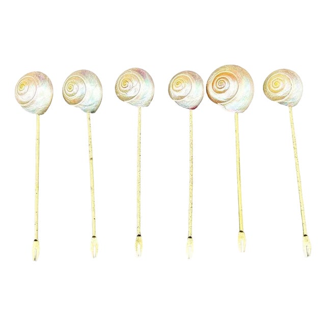 Vintage Mother of Pearl Shell and Gold Appetizer Fondue Forks- Set of 6 For Sale