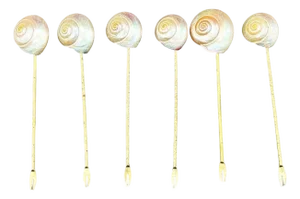 Vintage Mother of Pearl Shell and Gold Appetizer Fondue Forks- Set of 6