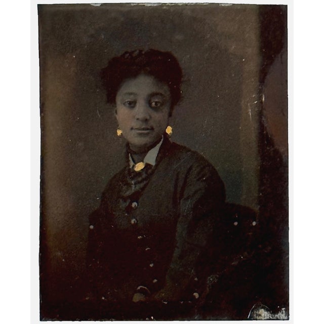 Brown Nineteenth-Century Hand-Painted Tintype Portrait of a Gentlewoman of African Descent For Sale - Image 8 of 9