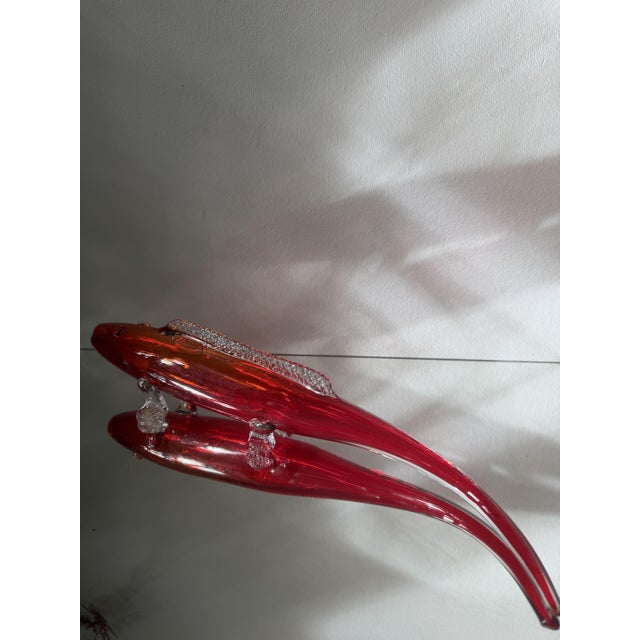 1970s Large Red Sommerso Murano Glass Fish Vase with Applied Clear Fins from 1295 Murano, Italy, 1960s For Sale - Image 5 of 14