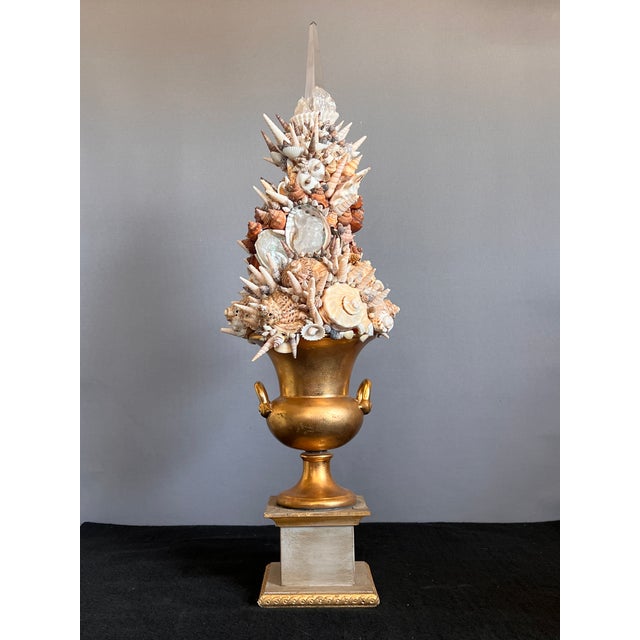 Vintage Italian Grotto Style Seashell & Rock Crystal Topiary on the Gilt Stand For Sale - Image 12 of 12