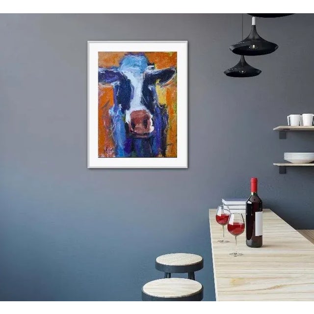 2020s Abstract Cow With Orange Original Oil Painting For Sale - Image 5 of 6