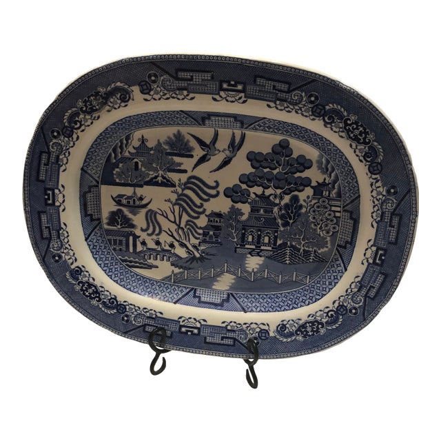 19th C Blue Willow Pattern Platter For Sale