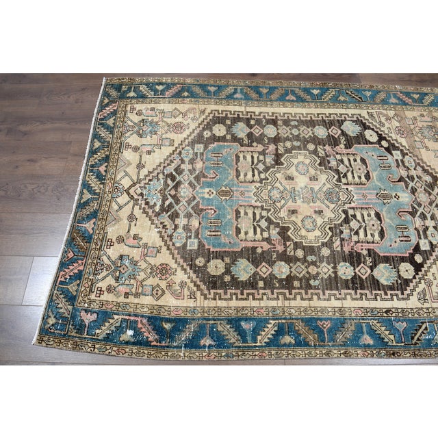 1970s Vintage Persian Handmade Wool Cotton Area Rug For Sale - Image 10 of 11