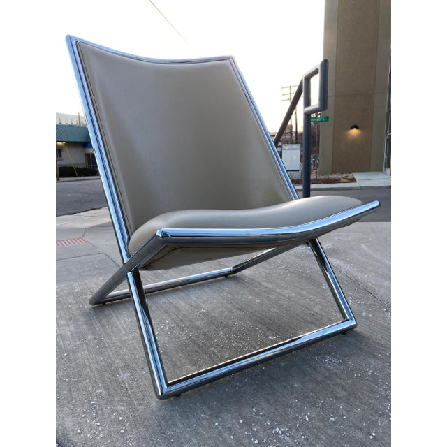 Mid-Century Modern Mid 20th Century Tubular Chrome & Leather Scissor Chair Attributed to Ward Bennett For Sale - Image 3 of 13