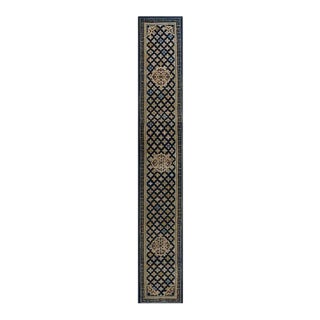 1800s Blue Navy Geometric Greek Key Antique Chinese Ningxia Hallway Runner Rug For Sale