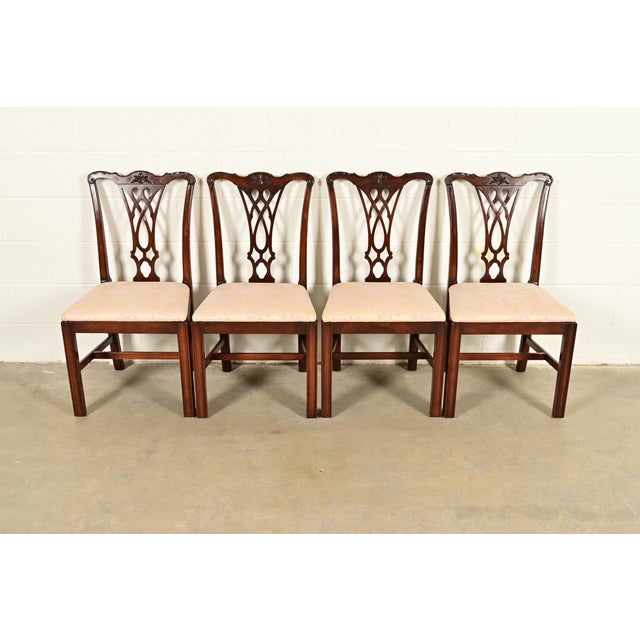 English Baker Furniture Style Georgian Carved Mahogany Dining Chairs, Set of Four For Sale - Image 3 of 12