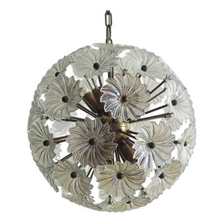 Vintage Italian Sputnik Crystal Pendant Light with 51 Daisy Clear Glasses, 1990s For Sale