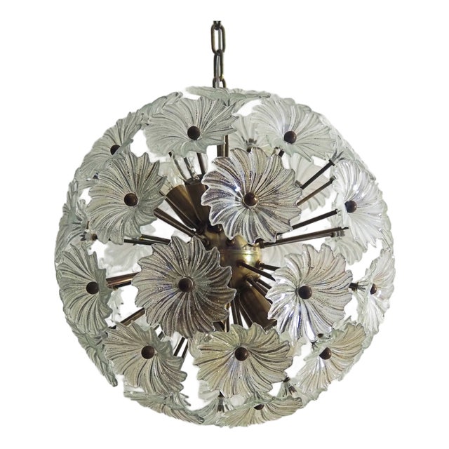 Vintage Italian Sputnik Crystal Pendant Light with 51 Daisy Clear Glasses, 1990s For Sale