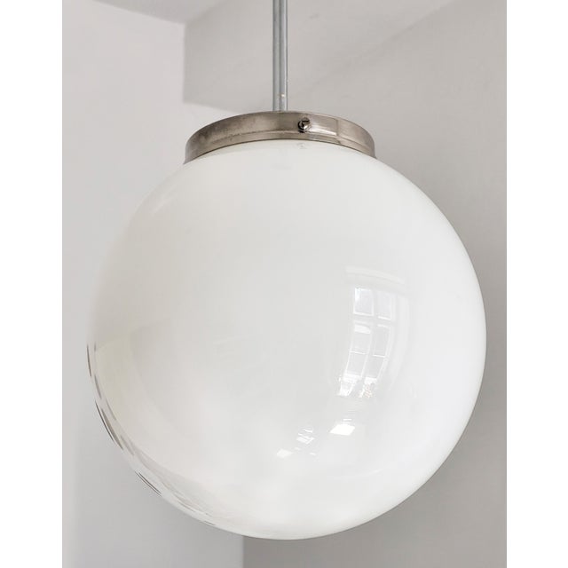 White Art Deco Globe Pendant Light in Glass and Chrome, 1930s For Sale - Image 8 of 11