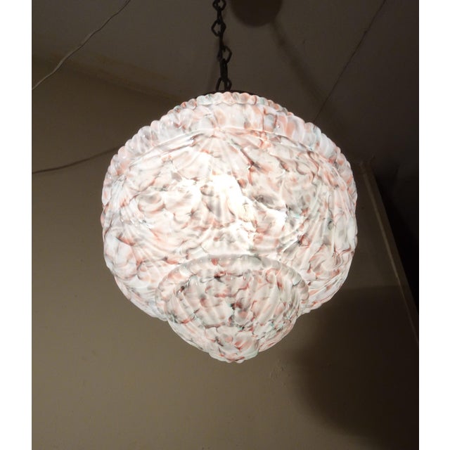 Art Deco Opaline Pate de Verre Chandelier with Relief Decorations, 1920s For Sale - Image 14 of 17