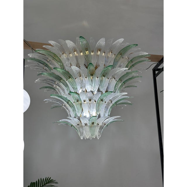 Mid-Century Modern Sputnik Murano Style Glass Palmetta Chandelier Clear and Green For Sale - Image 3 of 11