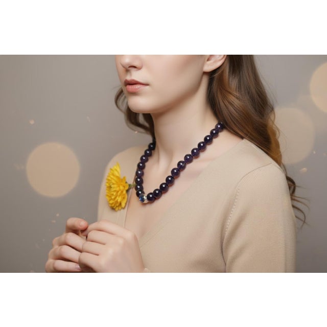 Natural Brazilian Amethyst Necklace, Untreated 16mm Beads, 25 Inch Length For Sale - Image 4 of 8
