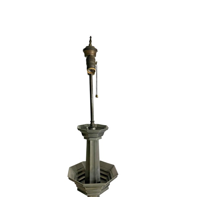 Pair Vintage Mid-Century Modern Pewter Candlestick Lamps With Chinoiserie Bases For Sale - Image 17 of 18
