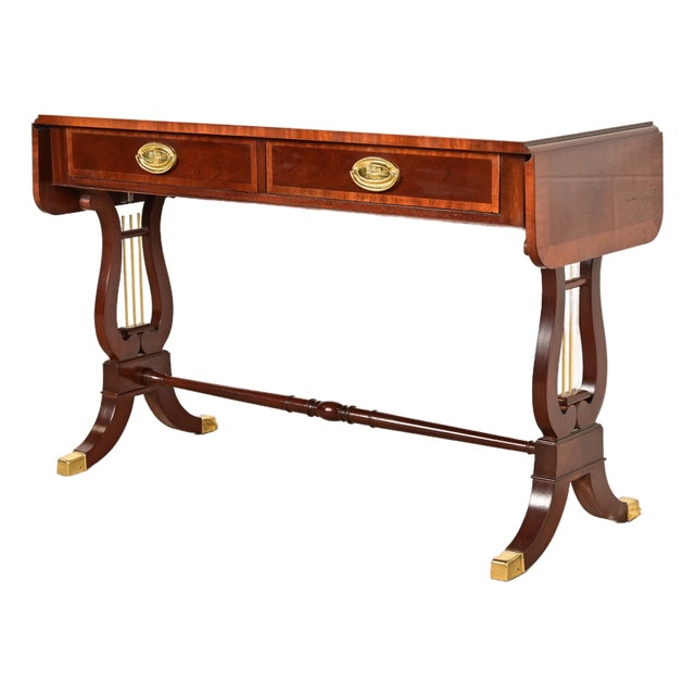 Baker Furniture English Regency Lyre Base Console or Sofa Table For Sale