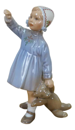 Dahl Jensen Denmark #1152 Porcelain Girl With Teddy Bear Figurine 6"