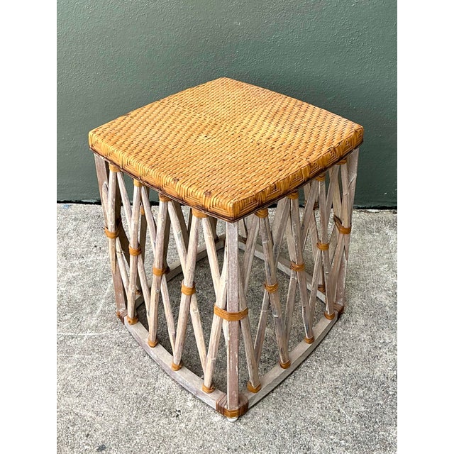 Vintage Rattan and Wood Equipale Stool For Sale - Image 10 of 12