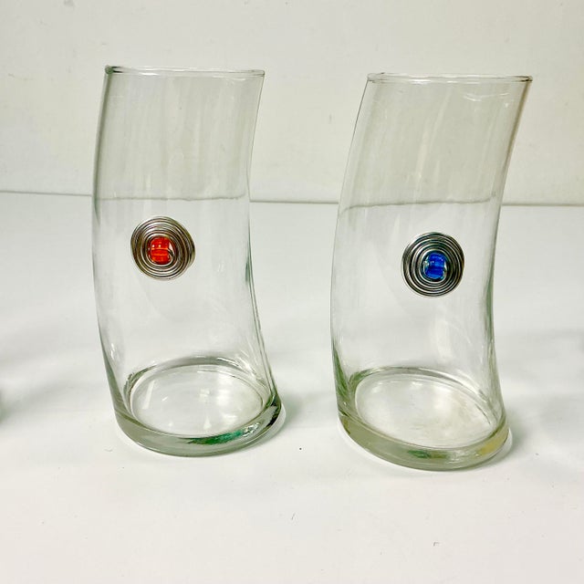 1980s Vintage Memphis Postmodern Bent Glass Sterling Medallion Tall Boy Tumblers - Set of 12 For Sale - Image 13 of 15