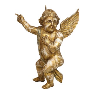 Early 19th Century Spanish Gilt Wood Cherub Angel Carving For Sale