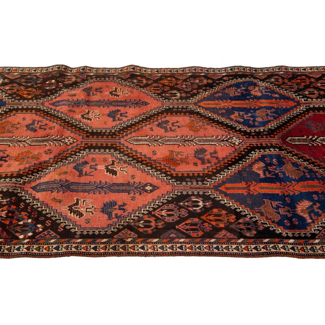 1950s Handmade Vintage Persian Shiraz Scatter Wool Rug in Terracotta Color For Sale - Image 5 of 9