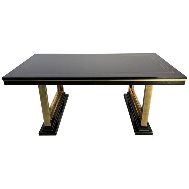 Vintage Lacquer and Brass Dining Table, 1970s For Sale - Image 12 of 12