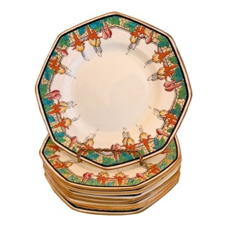 Vintage Royal Doulton Art Deco Fuchsia Christmas Decor Bread / Scone Plates-Set of 8 For Sale