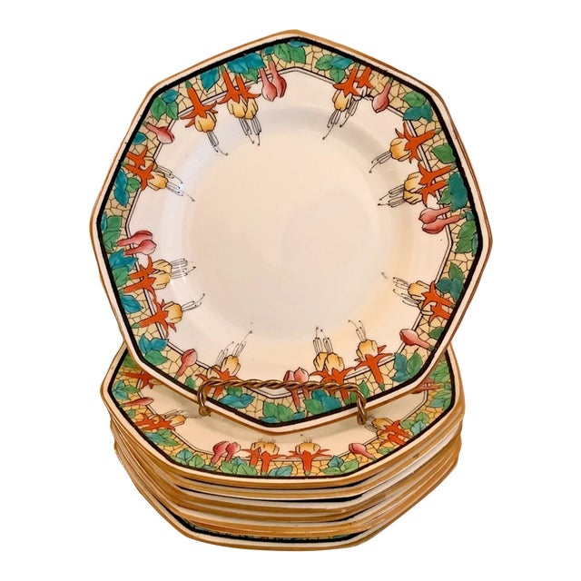 Vintage Royal Doulton Art Deco Fuchsia Christmas Decor Bread / Scone Plates-Set of 8 For Sale