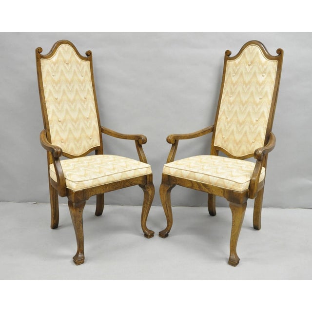 Late 20th Century Vintage Italian Provincial Hollywood Regency Oak Wood Dining Arm Chairs - A Pair For Sale - Image 11 of 11