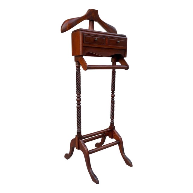 Spanish Baroque Revival Walnut Gentleman’s Valet Stand with Drawers, 1920s For Sale