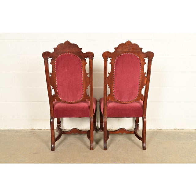 R. J. Horner Style Antique Renaissance Revival Carved Walnut Side Chairs or Dining Chairs | Pair For Sale - Image 12 of 14