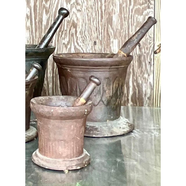 Vintage Boho Apothecary Wrought Iron Mortar and Pestle - Set of 5 For Sale - Image 12 of 12