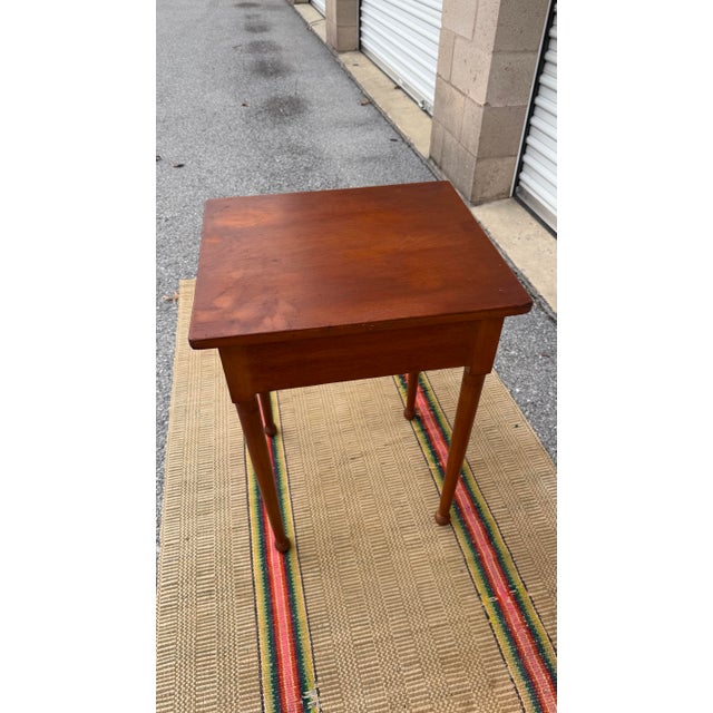 A Antique Softwood Sheraton Turned Leg One Drawer Side Table With Button Feet, Pennsylvania, Circa 1820’s For Sale - Image 6 of 12