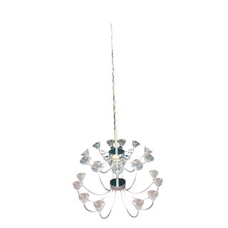 Large Glass and Chrome Chandelier For Sale