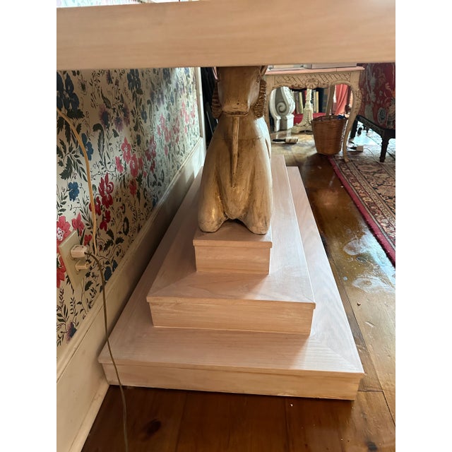Art Deco 1930’ks Style Three Tier Pickled Oak Ram Console Table With Goats For Sale - Image 3 of 10