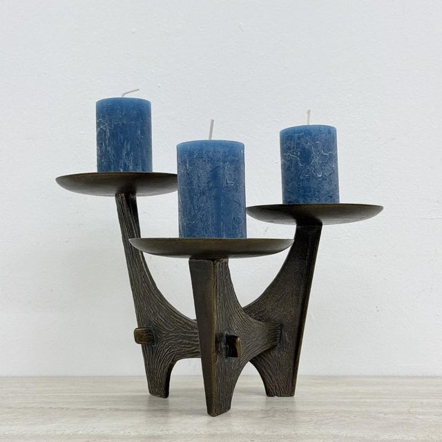Modernist Sculptural Brutalist Bronze Metal Candleholder, France, 1960s, in Good conditions. Designed 1970 to 1979